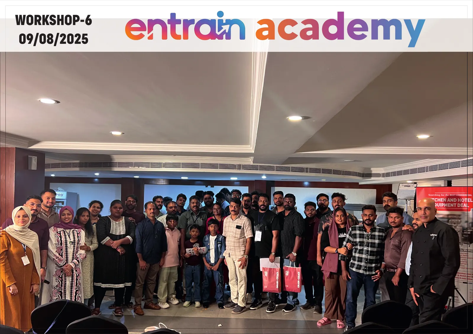 Large culinary workshop group at Entrain Academy